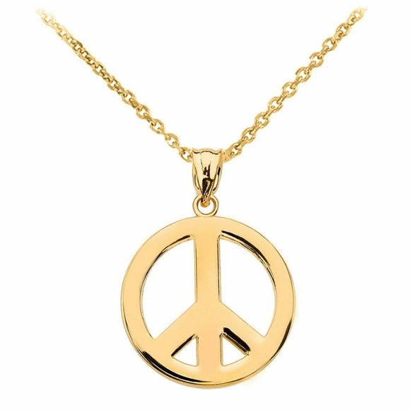 14k Solid Gold Peace Sign Pendant Rose White Yelow